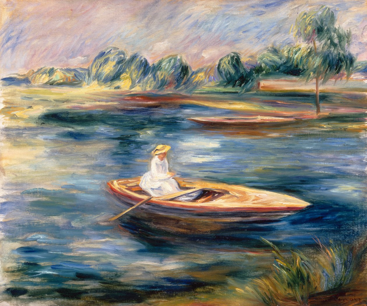 Jovem sentada em um barco a remo (óleo sobre tela) de Pierre Auguste Renoir