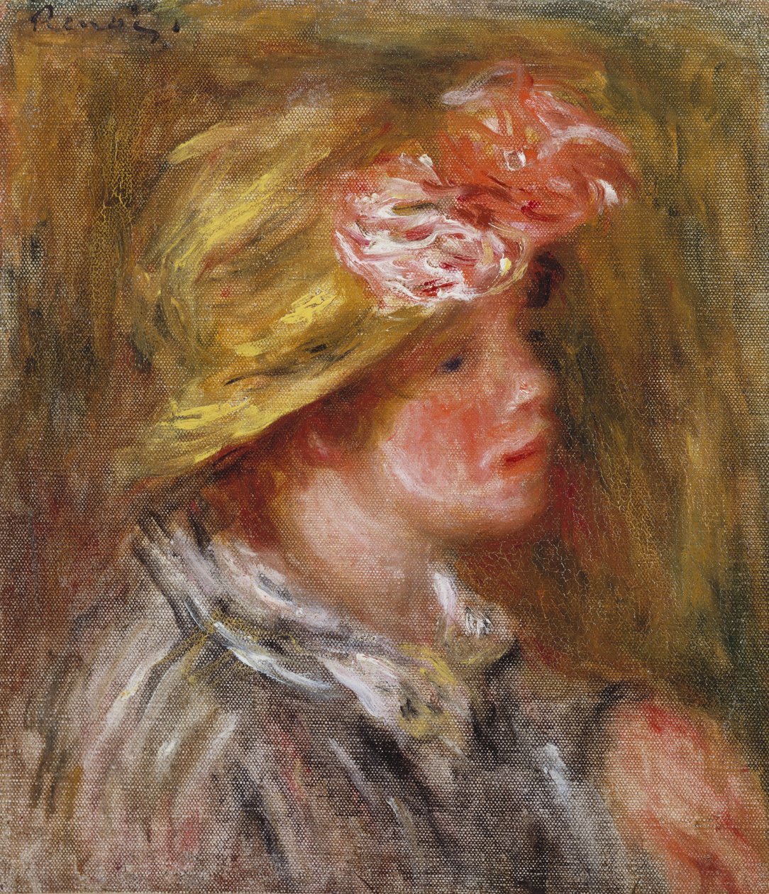 Jovem mulher com um chapéu florido de Pierre Auguste Renoir