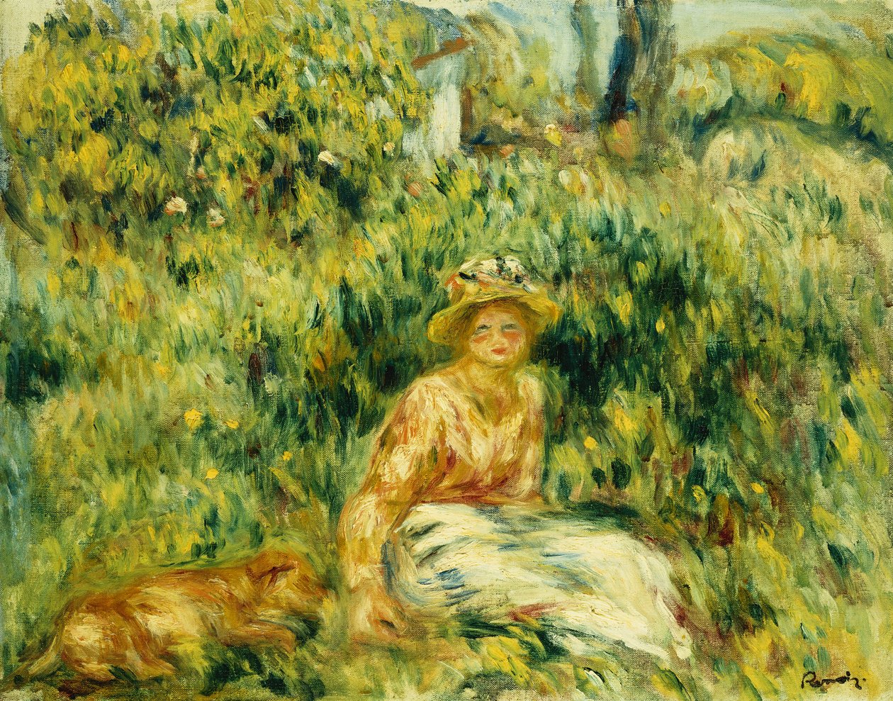 Jovem mulher em um jardim; Jovem mulher em um jardim, c.1916 de Pierre Auguste Renoir