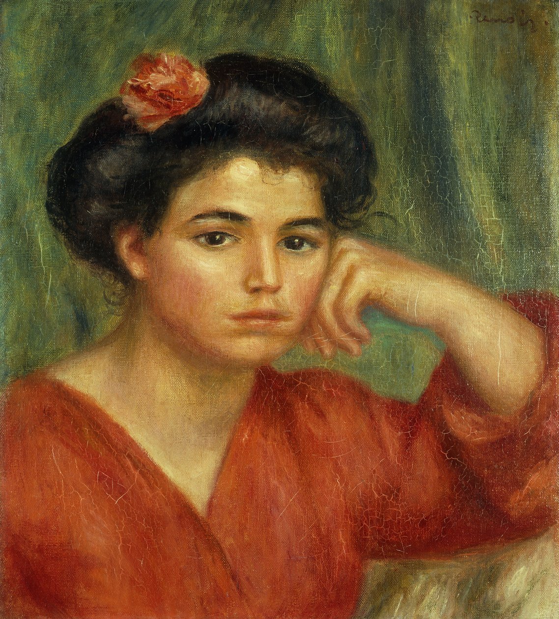 Jovem mulher com uma rosa; Moça com a rosa, 1907 de Pierre Auguste Renoir