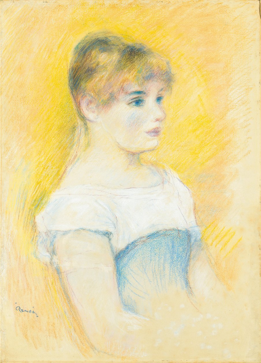 Moça em um espartilho azul de Pierre Auguste Renoir