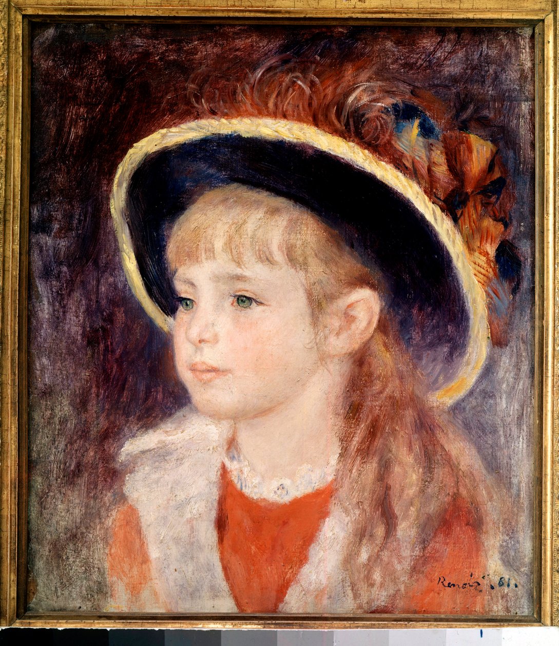 Menina de chapéu azul: retrato de Jeanne (Jane) Henriot (1878-1900), brulee morta viva no incêndio da Comédia Francaise em 9 de março de Pierre Auguste Renoir