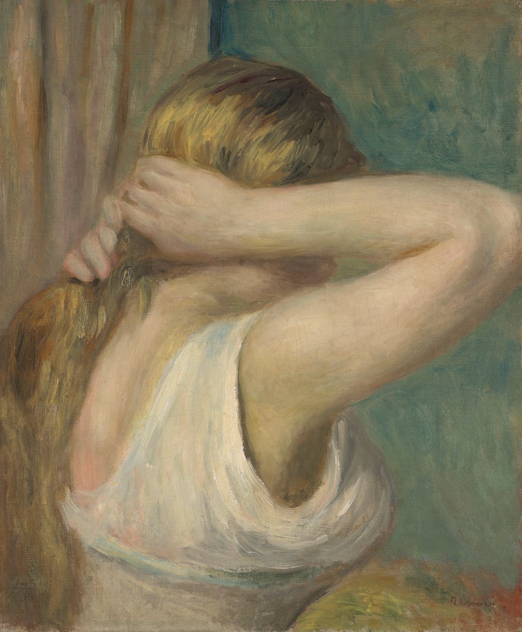 Rapariga com os braços levantados, c.1895 (óleo sobre tela) de Pierre Auguste Renoir