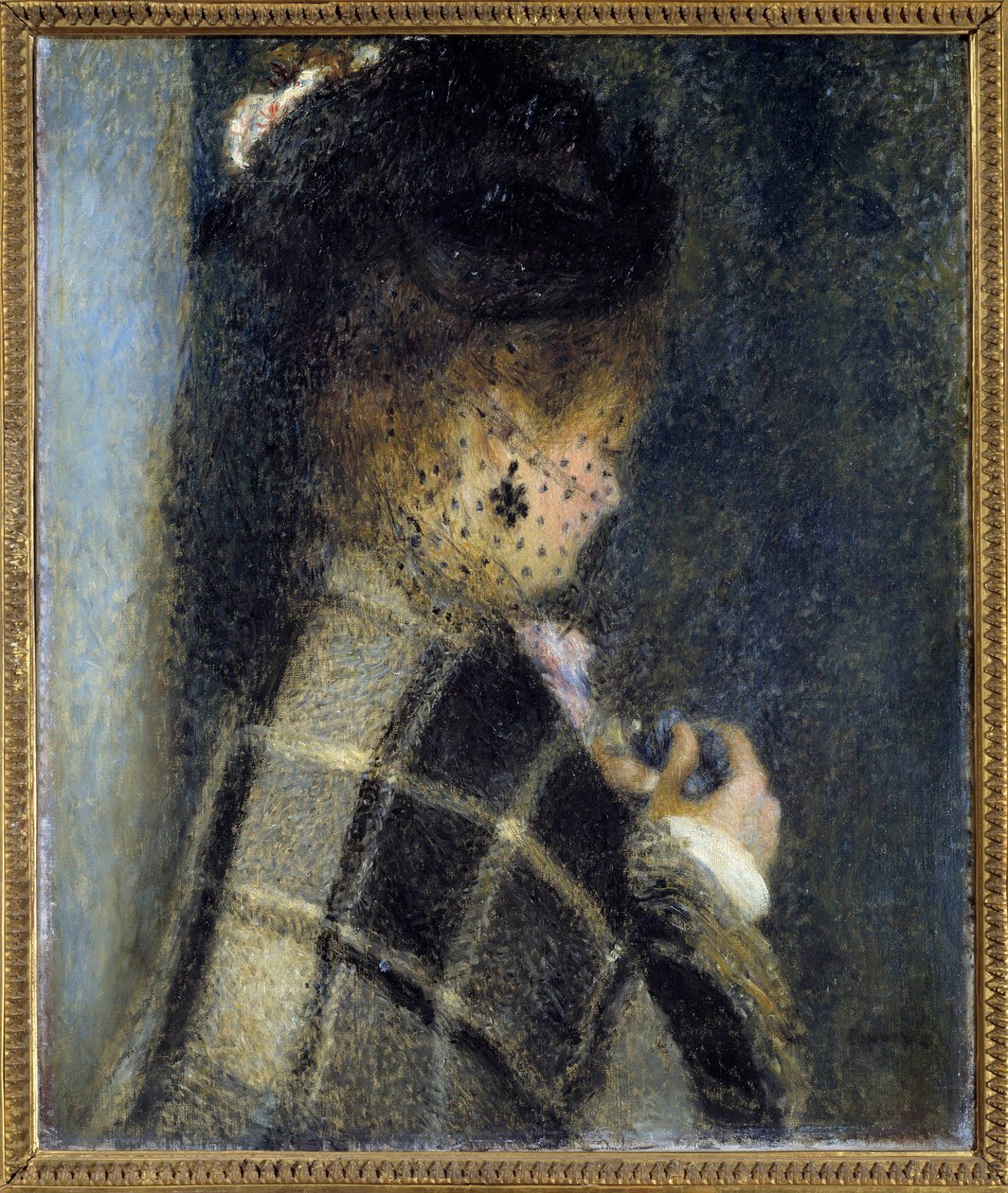 Mulher jovem com uma pintura veilette de Pierre Auguste Renoir (1841-1919) por volta de 1870 Sol. 0,61x0,51 m Paris, musee d