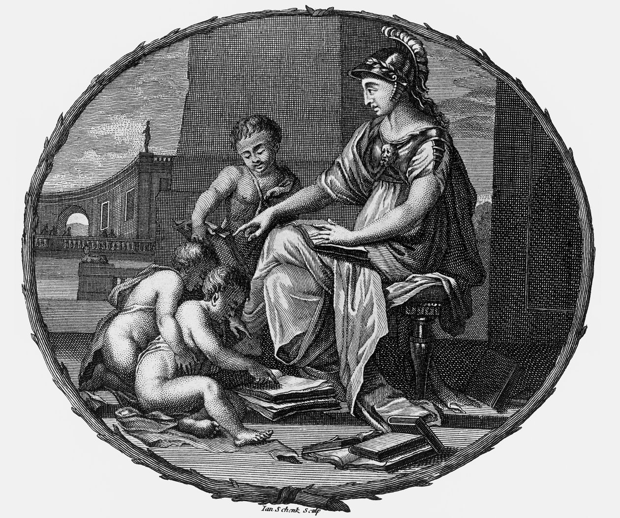 Alegoria feminina da razão e da criatividade rodeada de crianças,1695-1697 (gravura) de Pierre Bayle