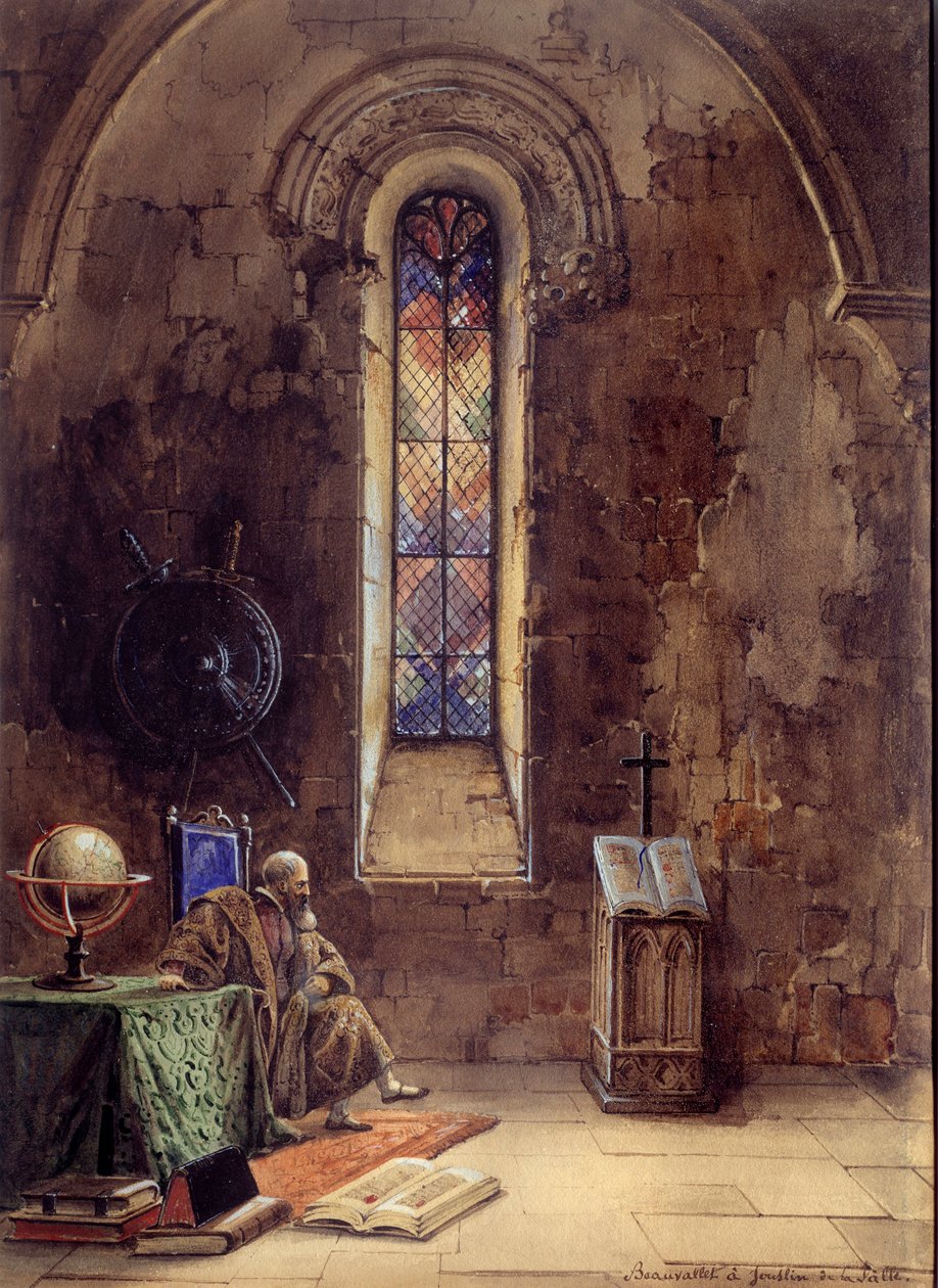 Galileia Representação de Galileu Galilei na peça “” Galilee”” de François Ponsard (1814-1867) na Comédia Francesa em 1867. O astrônomo está ali representado na prisão. Ilustração de Pierre Beauvallet (1801-1873) 1867 Paris, Comedie Française de Pierre Beauvallet
