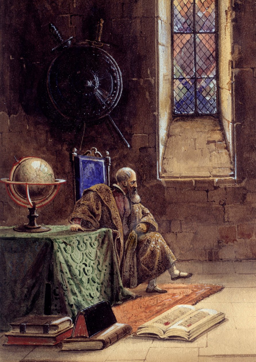 Galileia Representação de Galileu Galilei na peça “” Galilee”” de François Ponsard (1814-1867) na Comédia Francesa em 1867. O astrônomo está ali representado na prisão. Ilustração de Pierre Beauvallet (1801-1873) 1867 Paris, Comedie Française - de Pierre Beauvallet