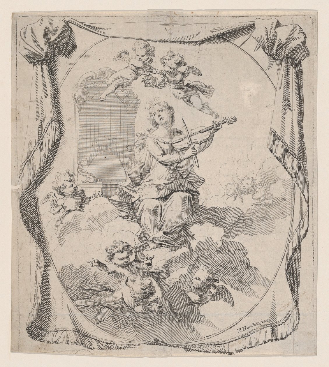 Santa Cecília nas nuvens sustentadas pelos anjos, 1696., 1696. de Pierre Berchet