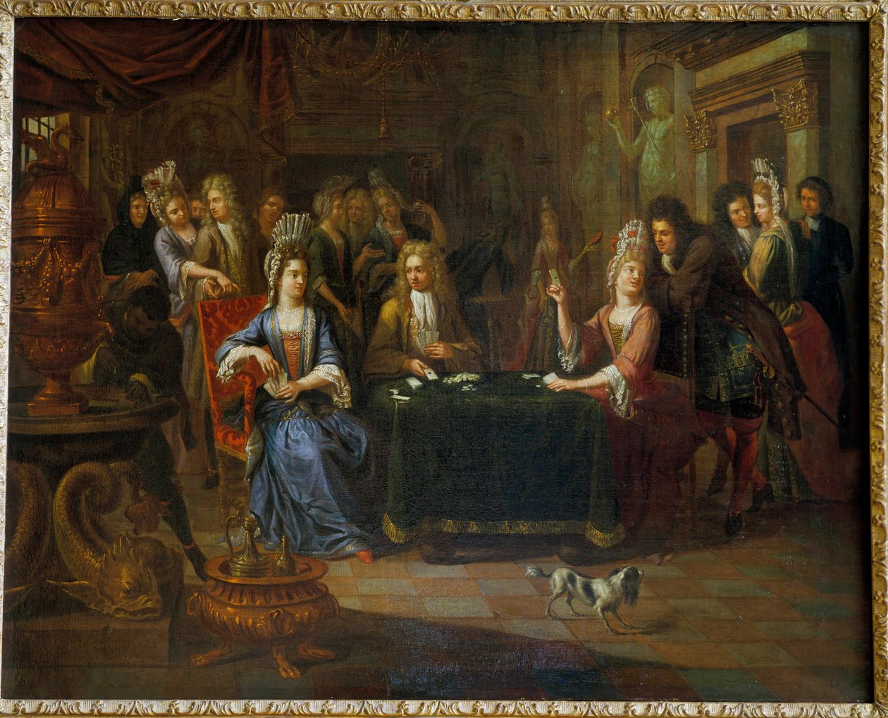 Nobres jogadores de cartas a jogar às cartas numa sala de estar. Pintura de Pierre Bergaigne (1652-1708) 1699 Arras, Musee Des Beaux Arts de Pierre Bergaigne