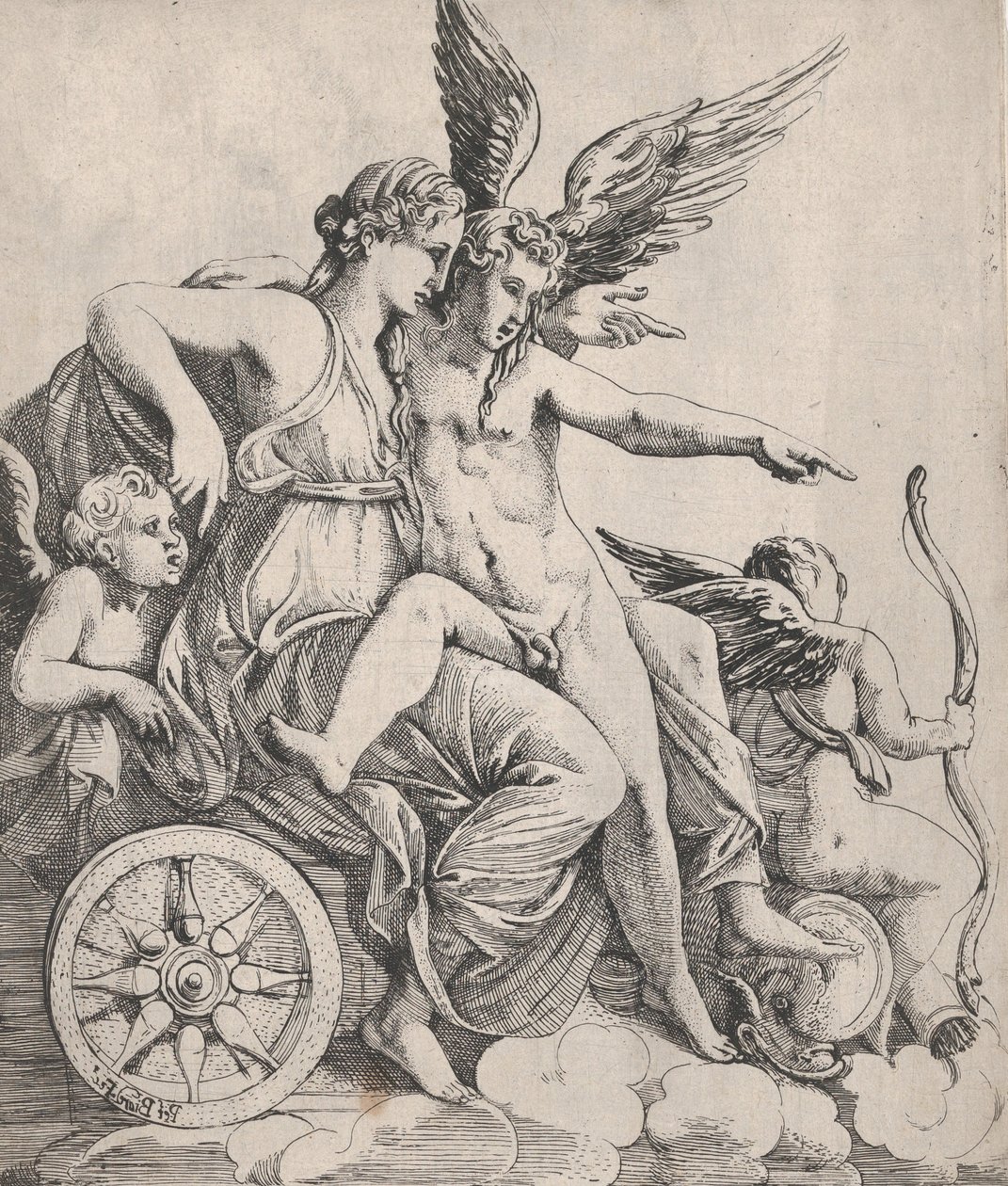 Vênus e Cupido em uma carruagem, 1607-61. de Pierre Biard