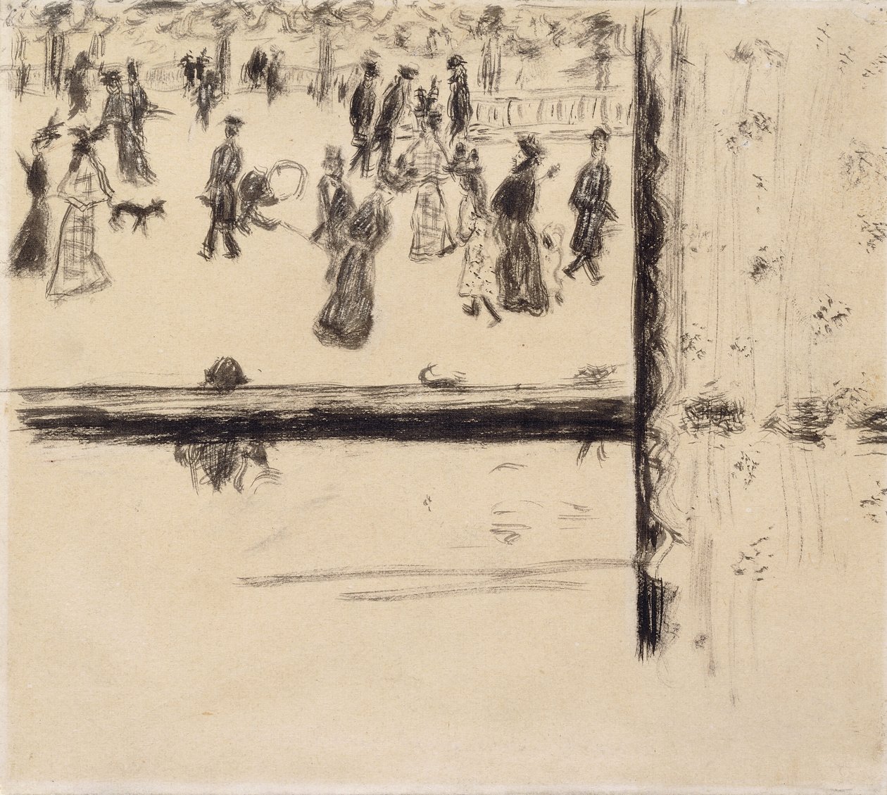 Boulevard des Batignolles, c.1896-8 (pincel e tinta preta no papel) de Pierre Bonnard