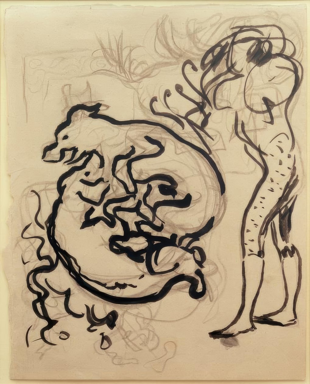 Cachorros brincando e uma figura de Pierre Bonnard