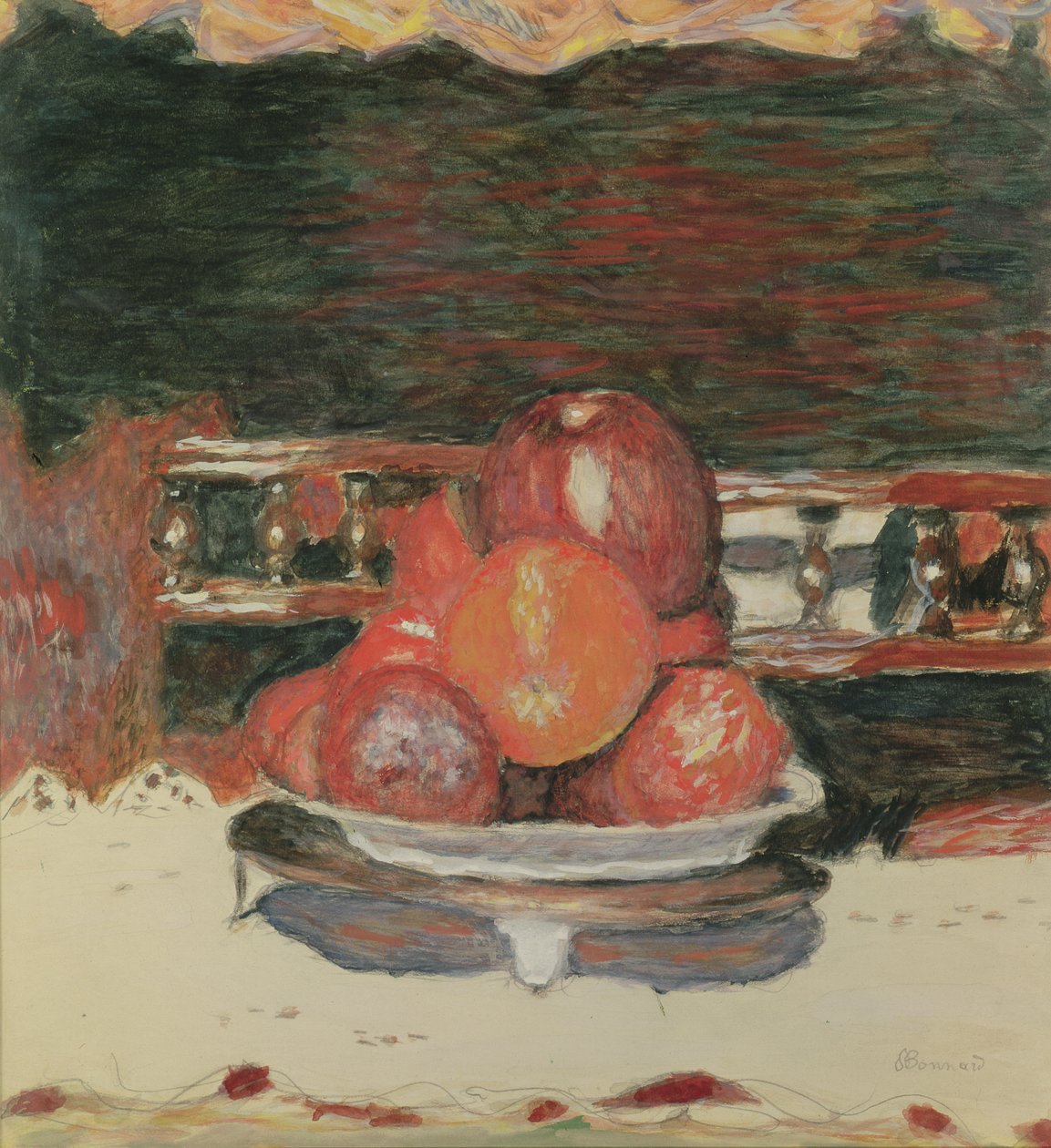 Fruta, Dark Harmony, c.1930 (guache e wc no papel) de Pierre Bonnard