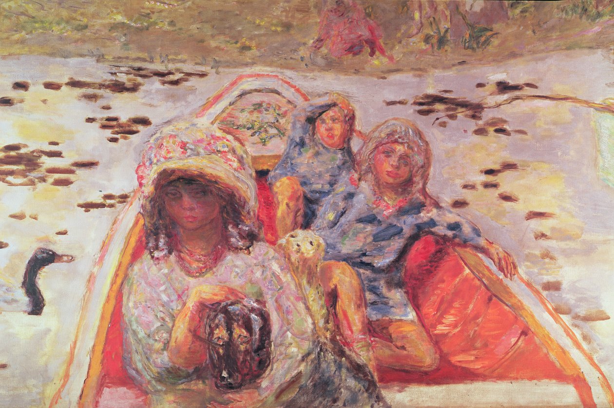 No Barco, detalhe das meninas, c.1907 (óleo sobre tela) (detalhe de 91687) de Pierre Bonnard