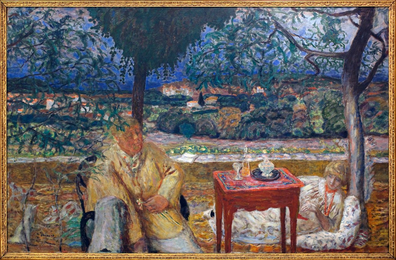 No jardim (conversa na Provença). Com retratos de Jozef Pankiewicz (1866-1940, pintor polaco) e Marthe de Meligny (nee Maria Boursin de Pierre Bonnard