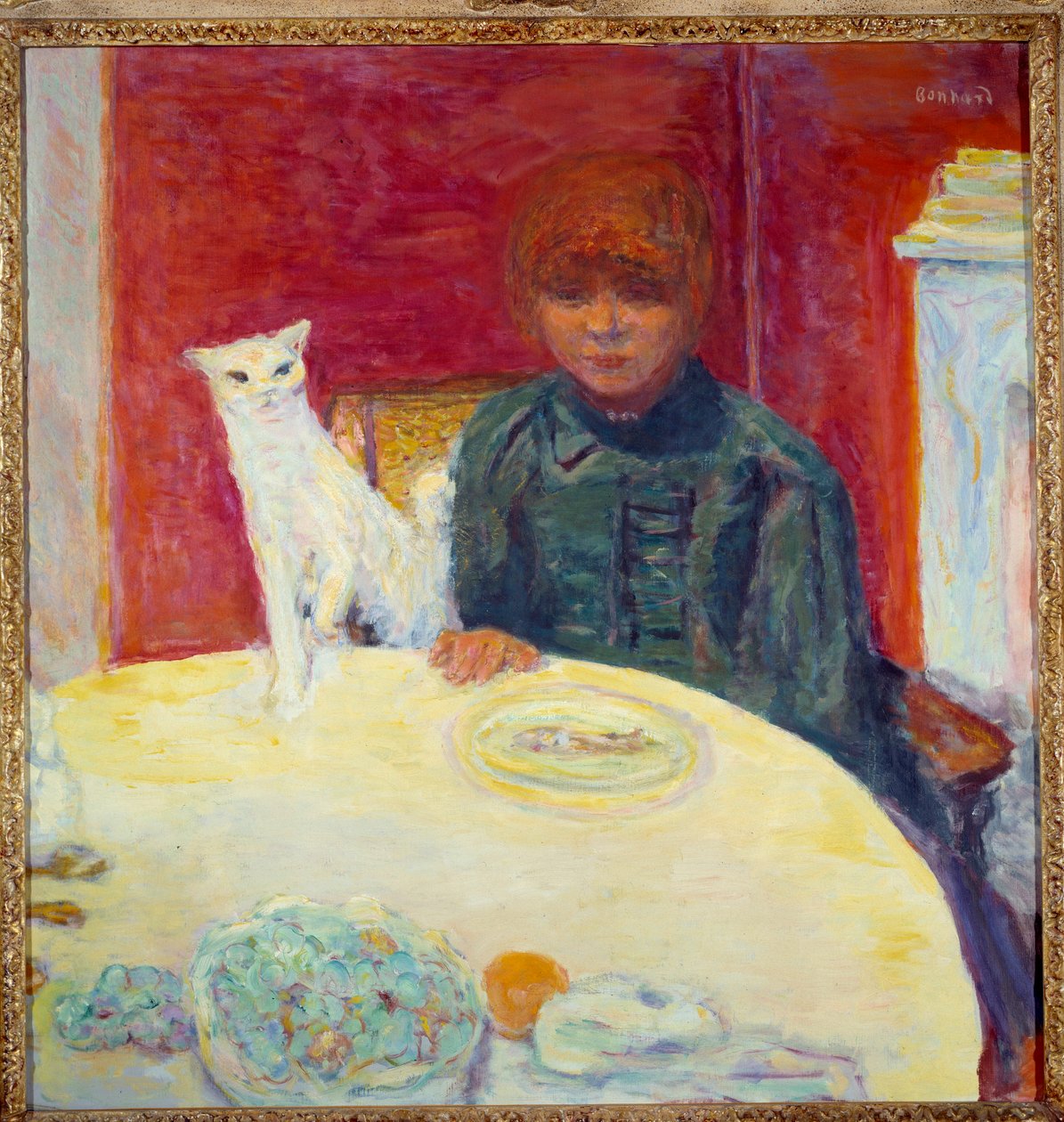 La woman au chat ou le chat exigindo Pintura de Pierre Bonnard (1867-1947) Sol do século 20. 0,78x0,77 m Paris, musee d