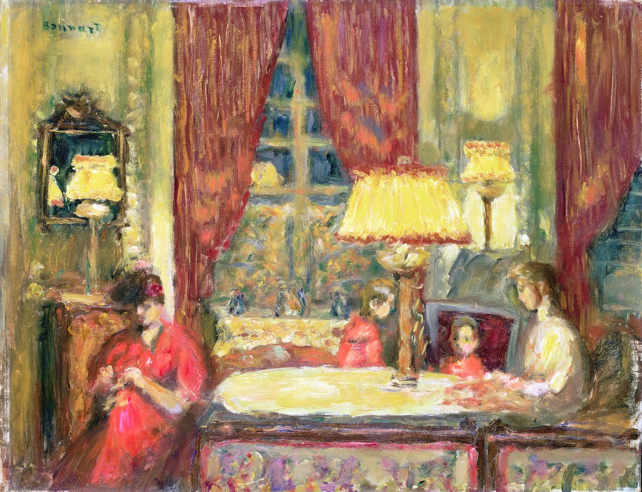 Interior iluminado por lâmpadas com figuras (óleo sobre tela) de Pierre Bonnard