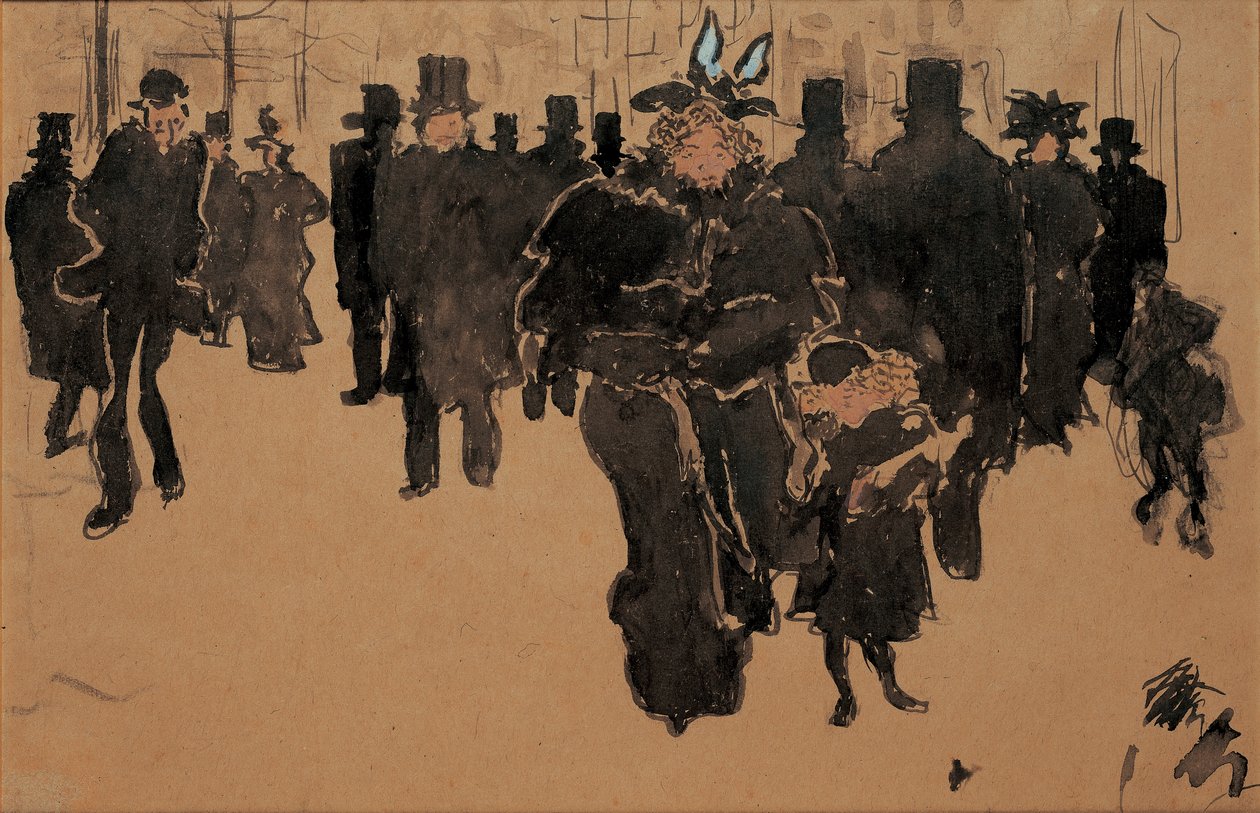 Le boulevard, c.1890 (aquarela, tinta e lavagem em papel amarelo) de Pierre Bonnard