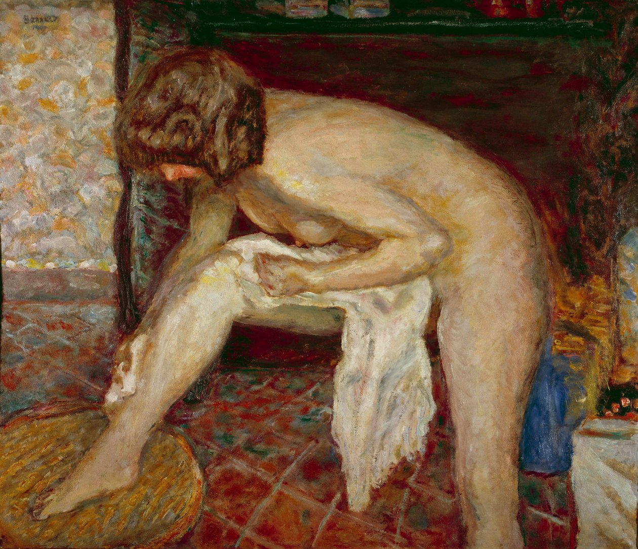 Nu tem seu banheiro em frente à lareira Pintura por Pierre Bonnard (1867-1947) 1907 Coleção privada de Pierre Bonnard