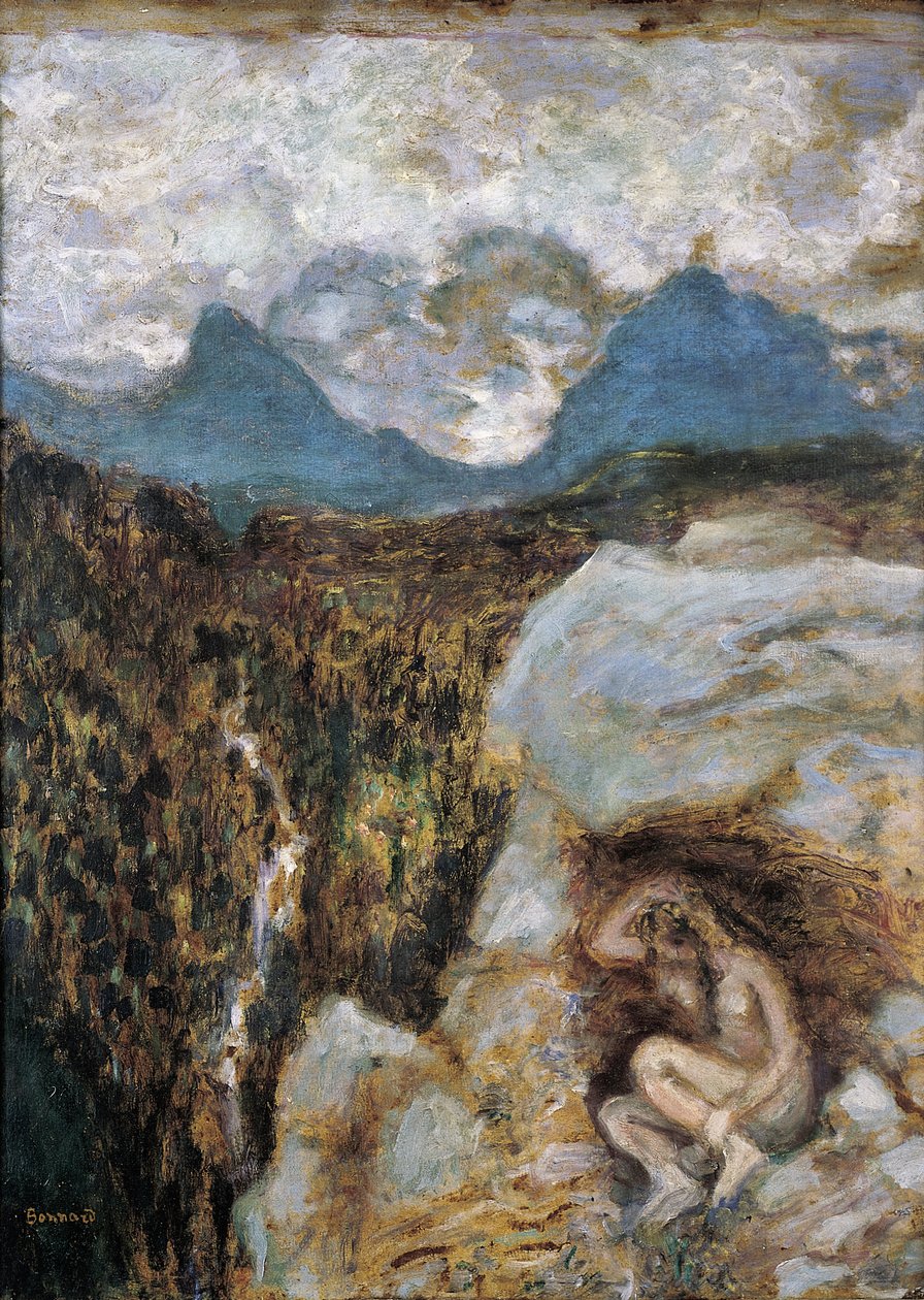 Nue au Rocher (óleo a bordo) de Pierre Bonnard