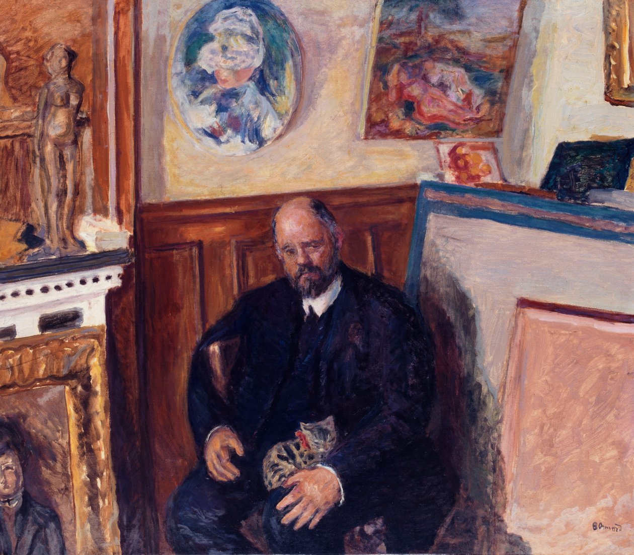 Retrato de Ambroise Vollard 1865-1939 com seu gato , c. 1924. de Pierre Bonnard