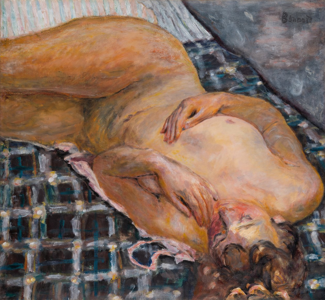 Nu reclinado sobre uma manta branca e azul, c.1909 (óleo sobre tela) de Pierre Bonnard