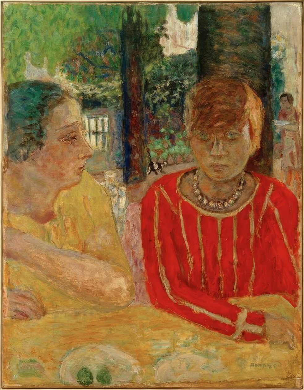 Rainha Natanson e Marthe Bonnard em corpete vermelho de Pierre Bonnard