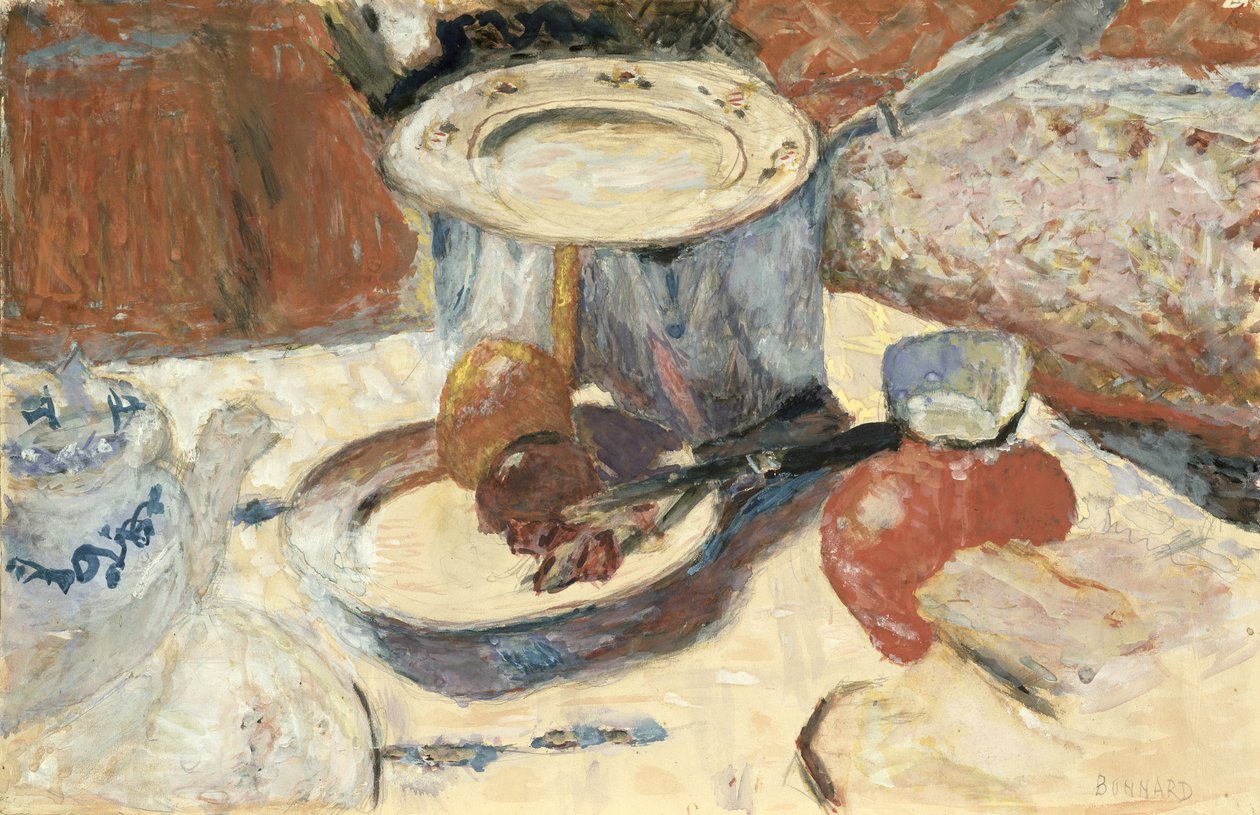 Ainda vida com uma panela, 1930 (guache e wc no papel) de Pierre Bonnard