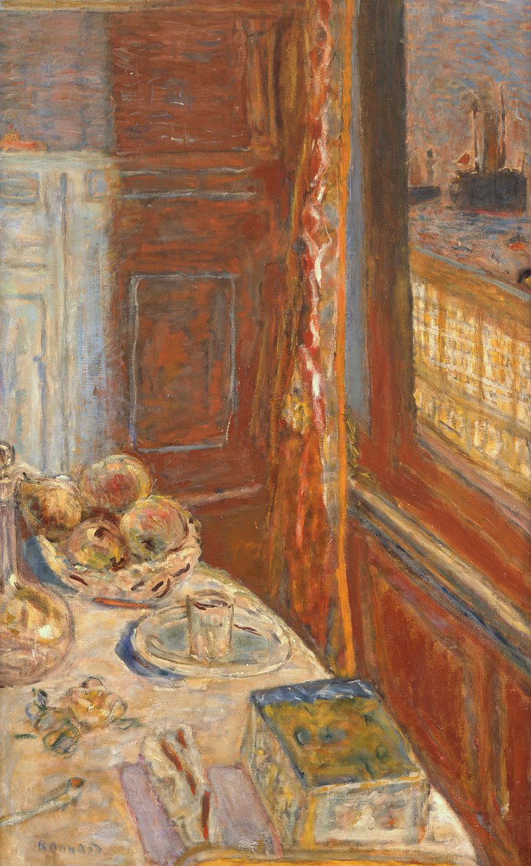 Ainda vida com navios vistos através da janela, c.1906 de Pierre Bonnard
