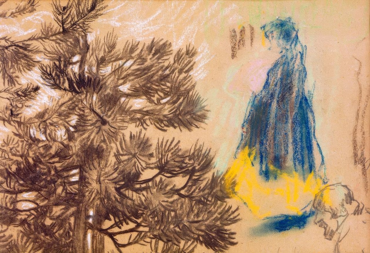 Folha de estudo: Conífera, menina de capuz, retrato de um homem de Pierre Bonnard