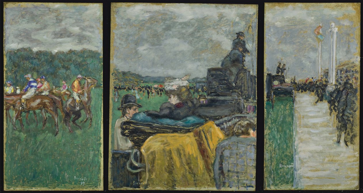 O Hipódromo de Longchamp As corridas em Longchamp. Tríptico, 1897 de Pierre Bonnard