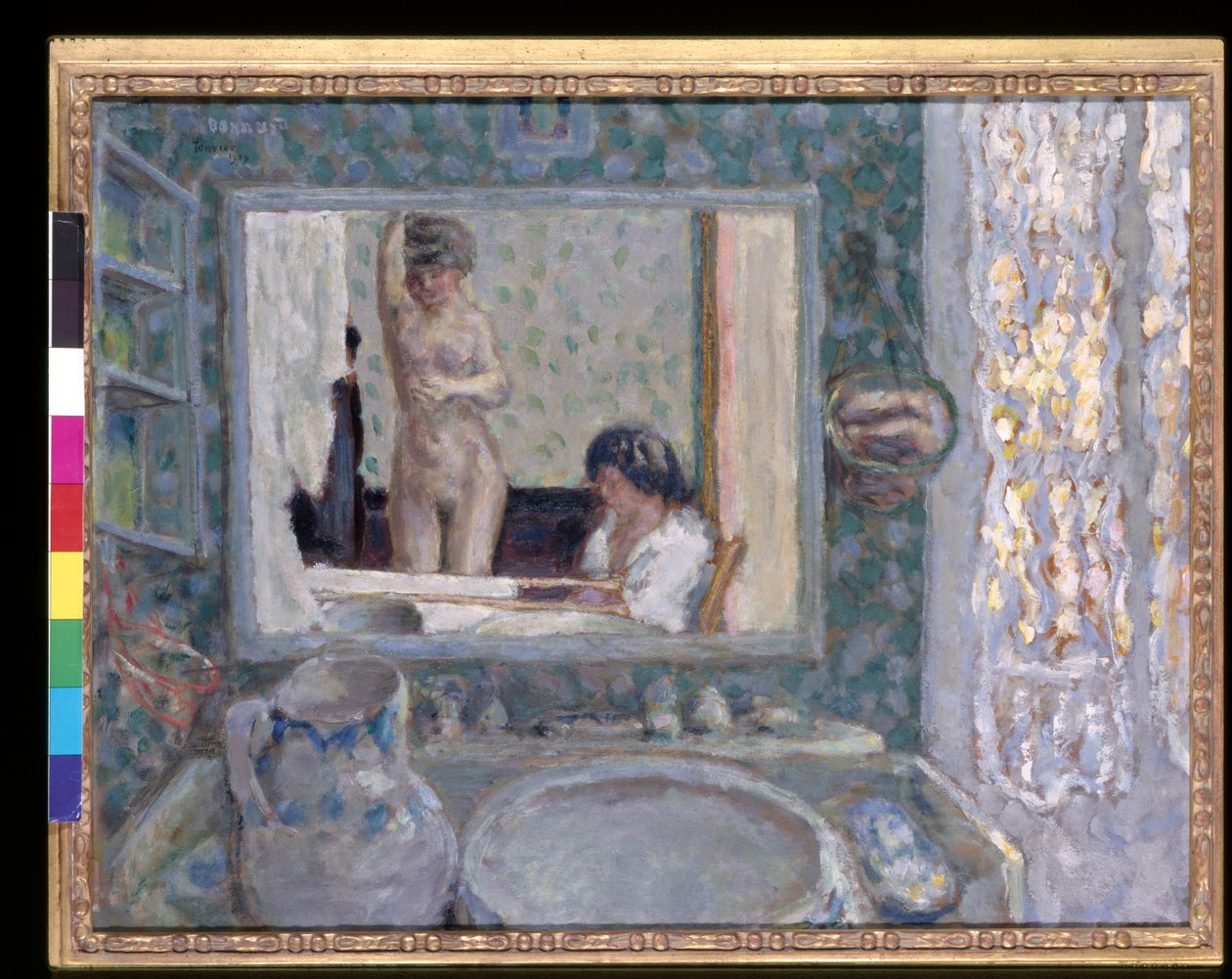 O Espelho na Sala Verde (La Glace De La Chambre Verte) (óleo sobre papel) de Pierre Bonnard