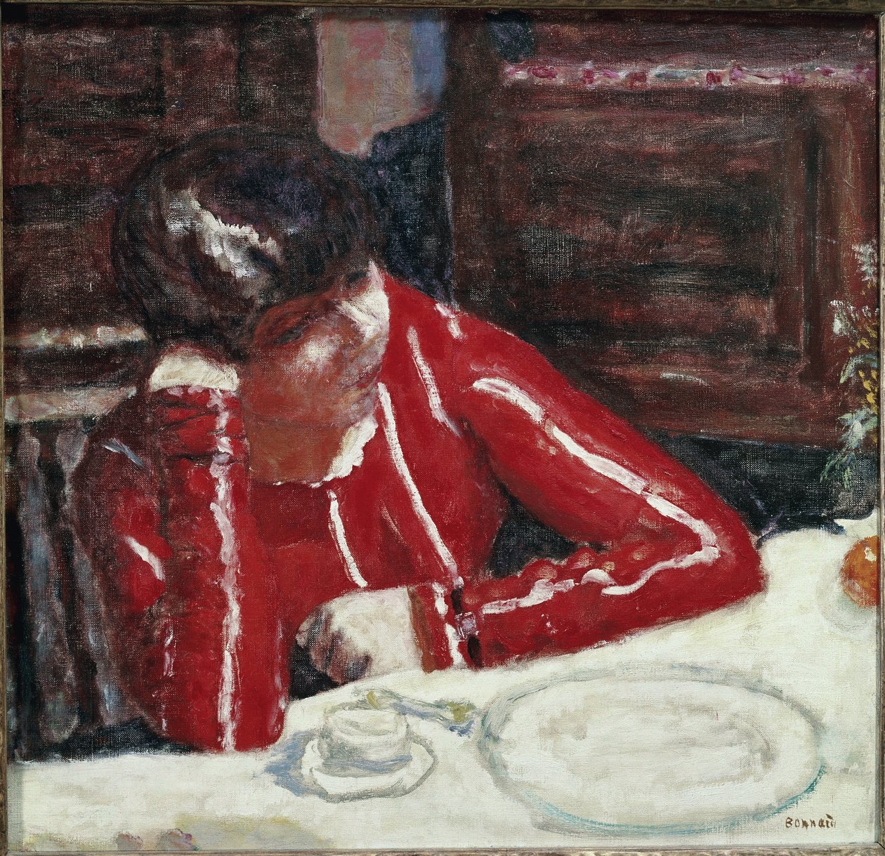 O Espartilho Vermelho (óleo sobre tela de Pierre Bonnard