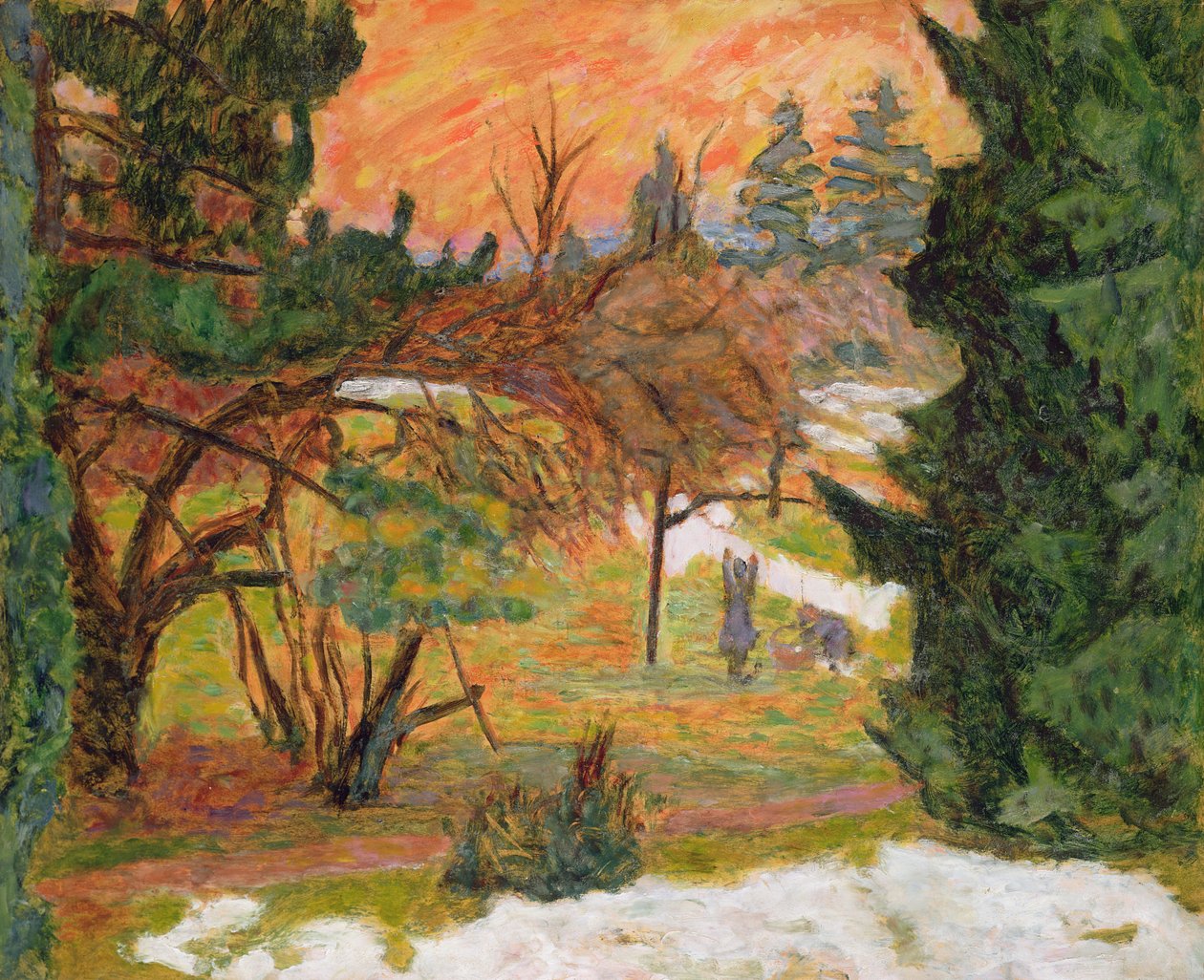A linha de lavagem no parque em le Grand-Lemps, c.1917 (óleo sobre papel) de Pierre Bonnard
