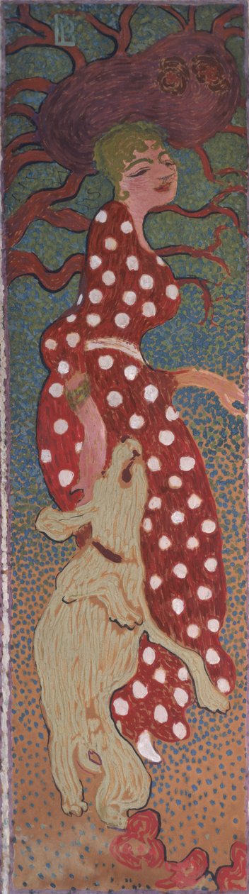 Mulher em um vestido branco manchado, um dos quatro painéis de mulheres no jardim, 1891 (óleo em papel sobre tela) de Pierre Bonnard
