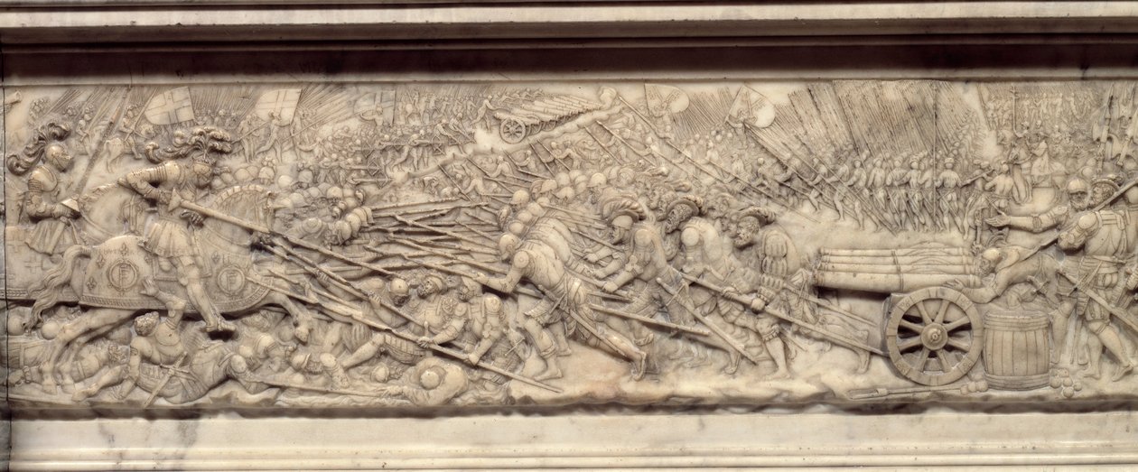 A Batalha de Marignan em 1515. Túmulo do Coração do Rei de França François I (1494-1547): Baixo relevo por Pierre Bontemps (cerca de 1507-1568) de Pierre Bontemps