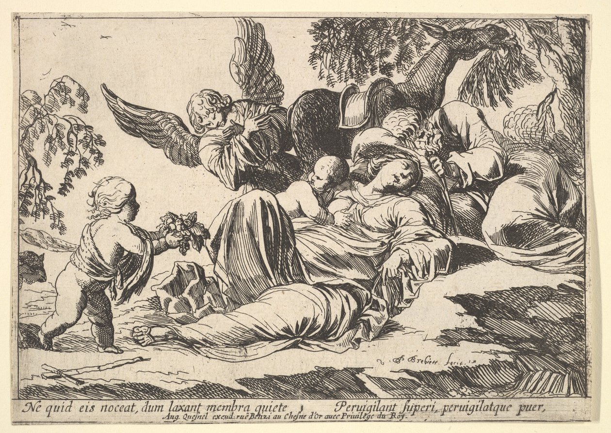 Anjos que dão frutos à Sagrada Família, 1610-42. de Pierre Brebiette