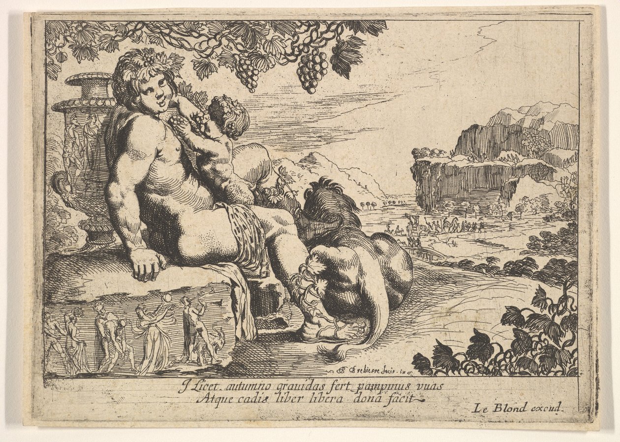 Baco, Sátiro e Leão, 1610-42. de Pierre Brebiette