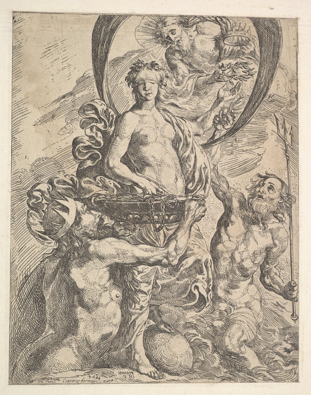 Júpiter, Plutão e Netuno oferecendo suas riquezas à fortuna, 1624. de Pierre Brebiette
