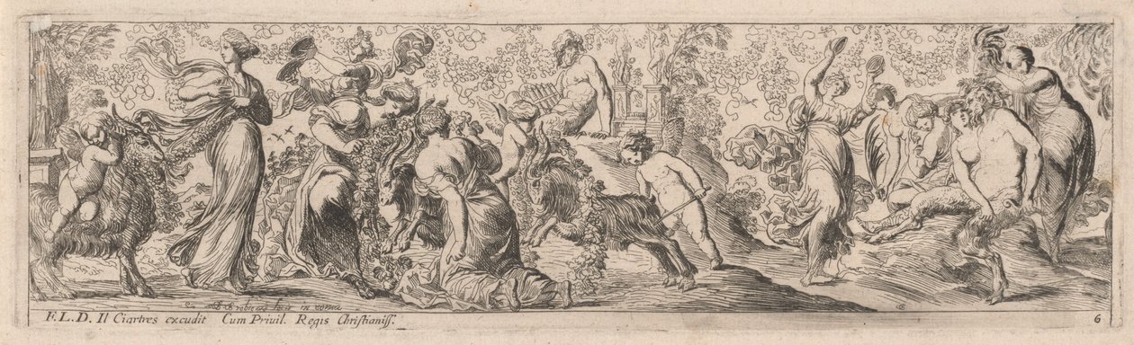 Putto pastoreando cabras através de guirlandas de Pierre Brebiette