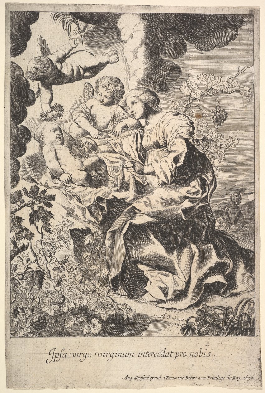 Virgem e criança com anjos, 1636. de Pierre Brebiette