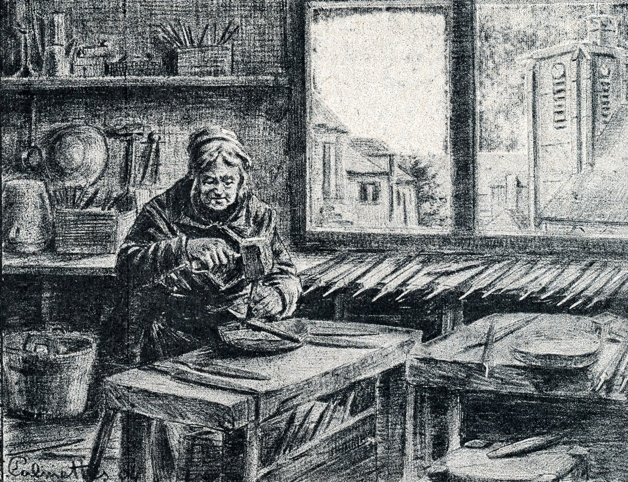 Um trabalhador a fazer ficheiros Gravação de Pierre Calmette Private Collection de Pierre Calmettes