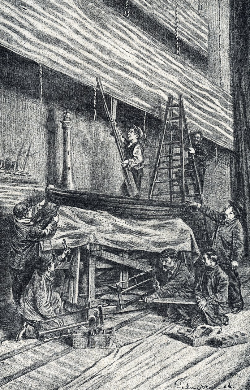 Mestres da propriedade: montagem de cenários antes do espectáculo Gravação de "Excursion a travers les metiers" de Pierre Calmette Private Collection de Pierre Calmettes