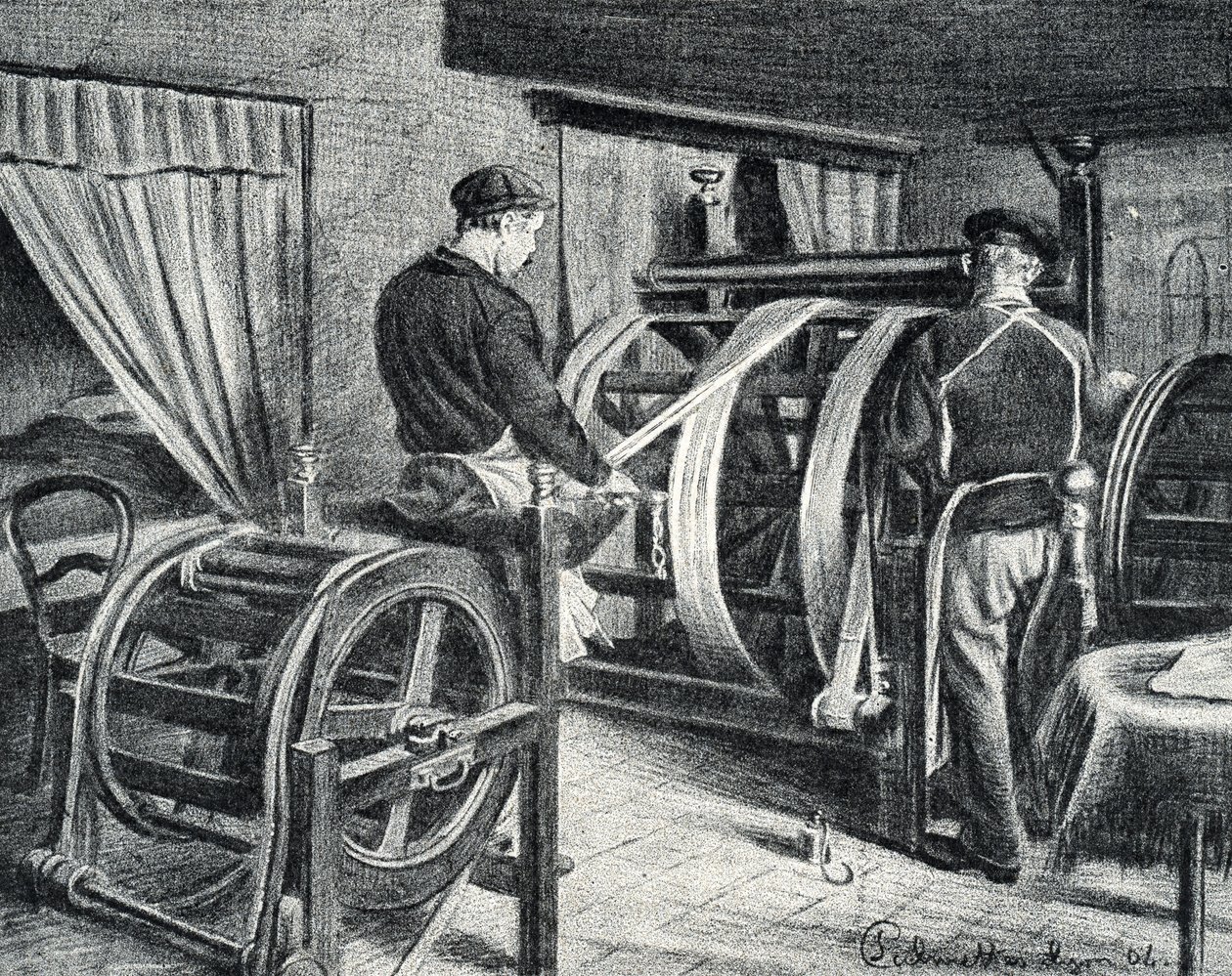 Trabalho da seda: o desenrolar da gravação da seda de "Excursion a travers les metiers" de Pierre Calmette Private Collection de Pierre Calmettes