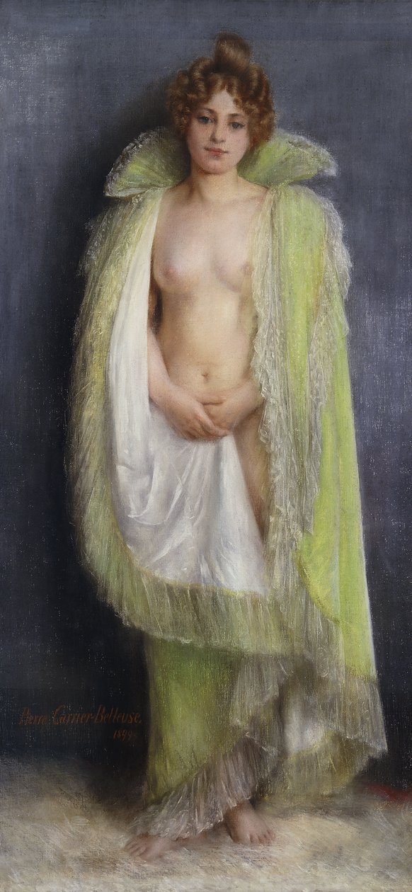 Um nu com um manto verde de Pierre Carrier Belleuse