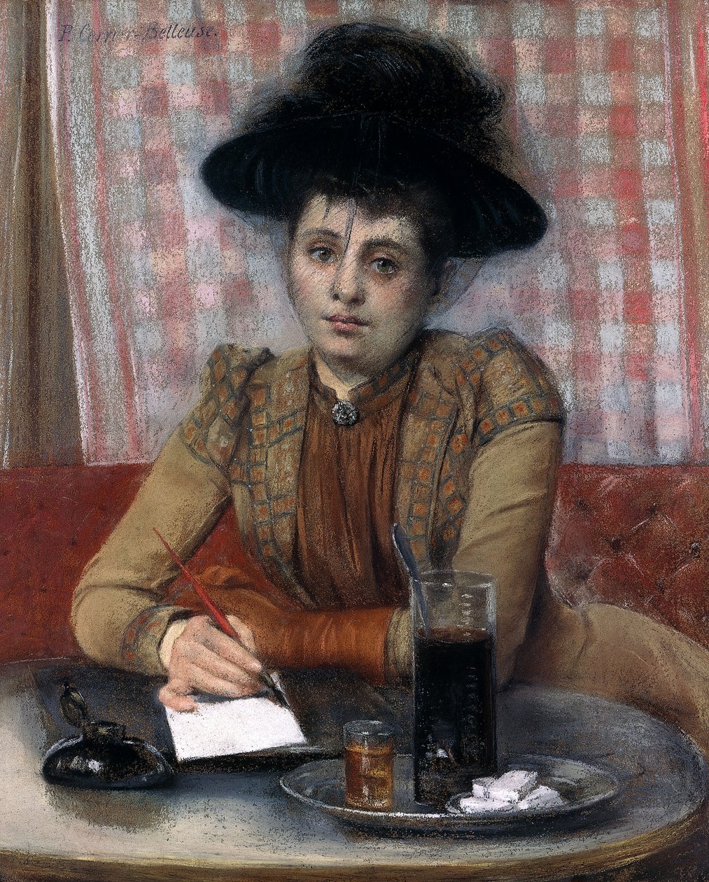 No Café, c.1900-1901 (pastel sobre papel colocado sobre tela) de Pierre Carrier Belleuse