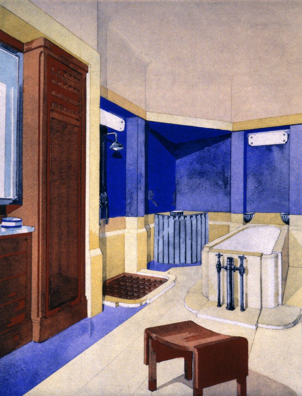 Projecto de casa de banho, c. 1925 (gouache) de Pierre Chareau