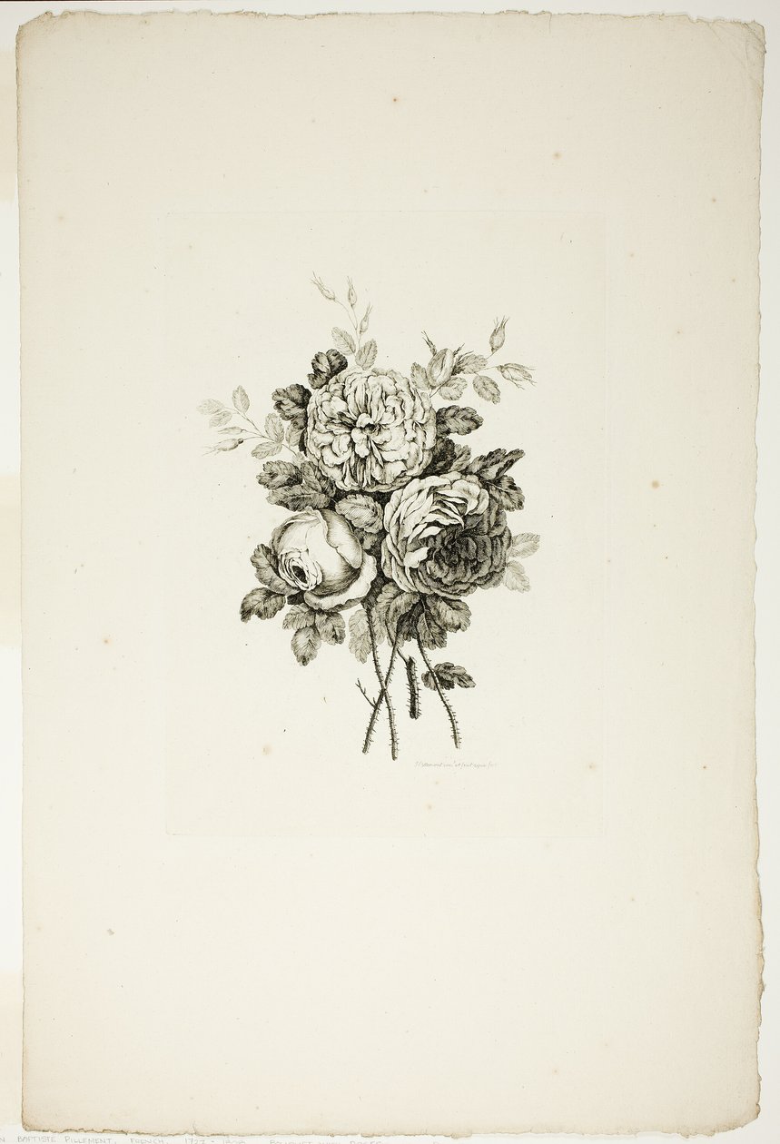 Buquê com Rosas, da Coleção de Diferentes Buquês de Flores, Inventado e Desenhado por Jean Pillement e Gravado por P. C. Canot de Pierre Charles Canot