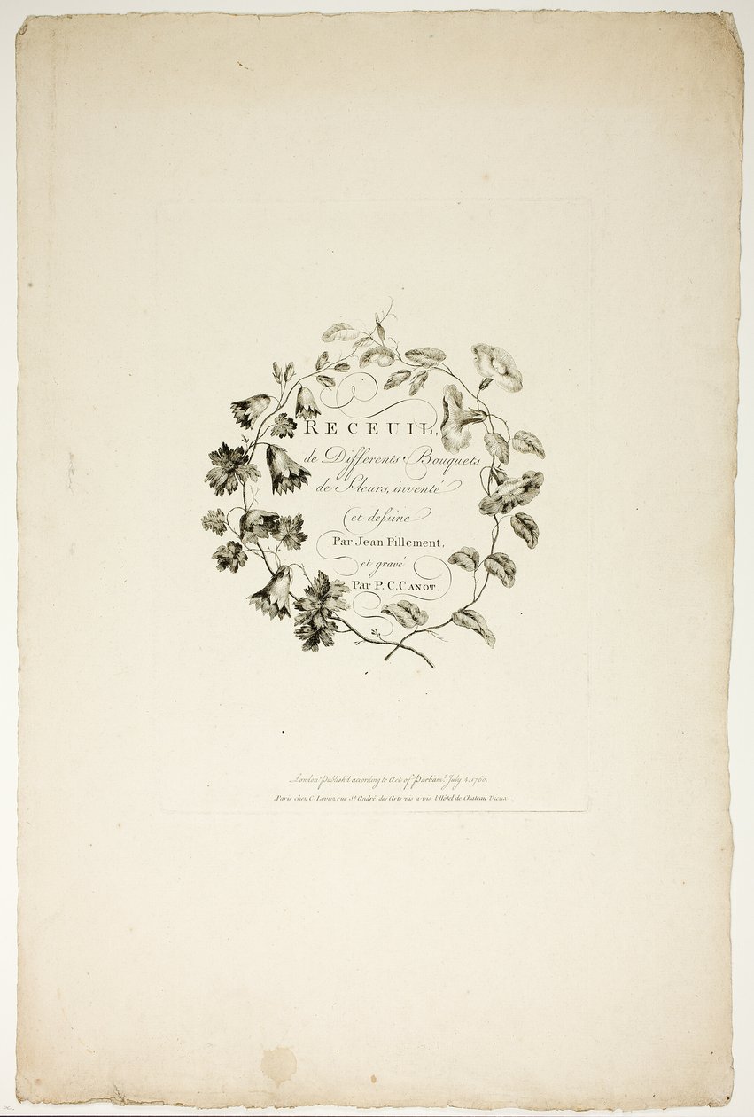 Capa da coleção de diferentes ramos de flores, inventada e desenhada por Jean Pillement e gravada por P. C. Canot de Pierre Charles Canot