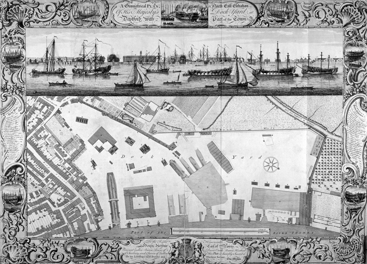 Deptford Docks, Londres, 1753. de Pierre Charles Canot